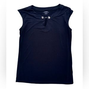 Carmen Marc Valvo Black Sleeveless Top with Gold Toggle Chain Closure - Size M
